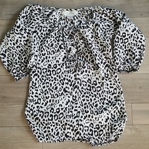 Criss Cross Leopard Print Blouse Small